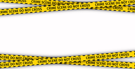 Yellow tapes border. Crime scene striped police ribbon. Seamless barrier borders for criminal accident zones. Warning tapes lines for restriction of crime places. Vector illustration.