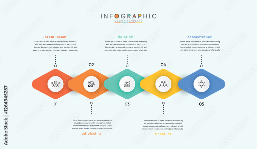 Poster 5 steps infographic with icons, clean and modern infographic template designed to visually represent