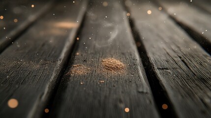 Dusty wooden planks, bokeh background, product display