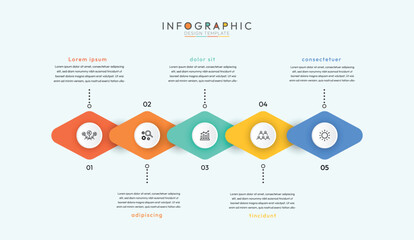 5 Steps Infographic with Icons, clean and modern infographic template designed to visually represent a five-step process five steps are arranged horizontally from left to right,