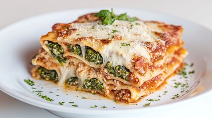 Spinach and Meat Lasagna on a Plate