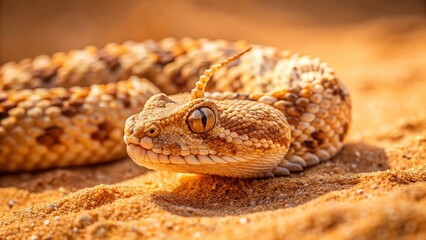 Fototapeta premium Horned Viper Camouflaged in Middle Eastern Desert Sands - Stock Photo