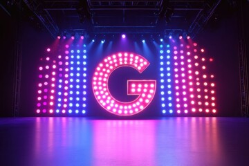 A stage with a large G on it
