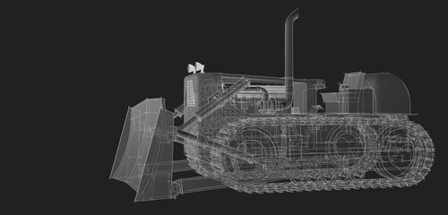  Bulldozer sketch concept 3D illustration