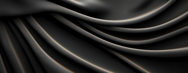 Fototapeta premium Elegant flow of dark fabric with soft folds and highlights creating a luxurious background texture