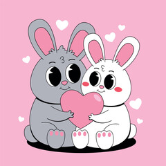 Cartoon couple bunny hugging love