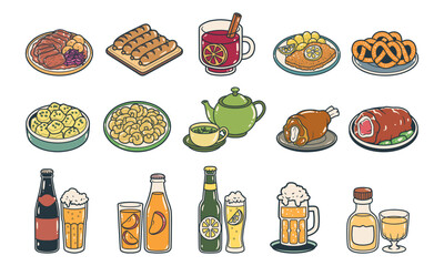 Germany food and drinks vector illustration set