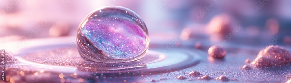Poster a mesmerizing glass sphere showcases a vibrant galaxy within, surrounded by a swirling cosmic vortex