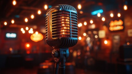 Vintage Microphone in a Cozy Bar Setting