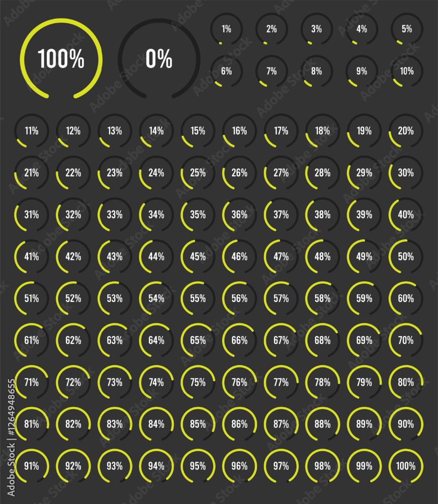 Aufkleber set of circular sector percentage diagrams from 0 to 100. set of circular sector percentage diagrams