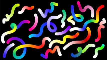 Fluid Wave Elements of Colorful Squiggly Designs.Vector Graphic Pattern with Wavy Lines in Bright Colors. Colorful Rainbow Abstract Gradient Shapes Set.
