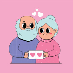 Cartoon grandparrents couple with love cup