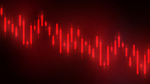 Stock Market Crash Illustration with Decreasing Graph Going Down. decreasing graph and arrow on red background.
