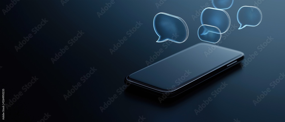 Aufkleber black smartphone with a blank screen on a dark blue background. the phone is positioned in the cente