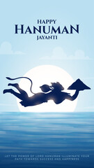 Happy Hanuman Jayanti Greeting, God Hanuman Background Design. A Hindu festival celebrated of lord hanuman birthday.  
