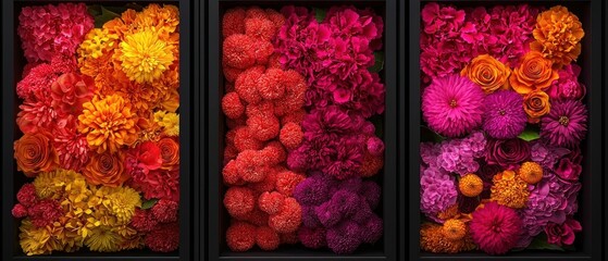 Vibrant Floral Arrangement in Black Boxes