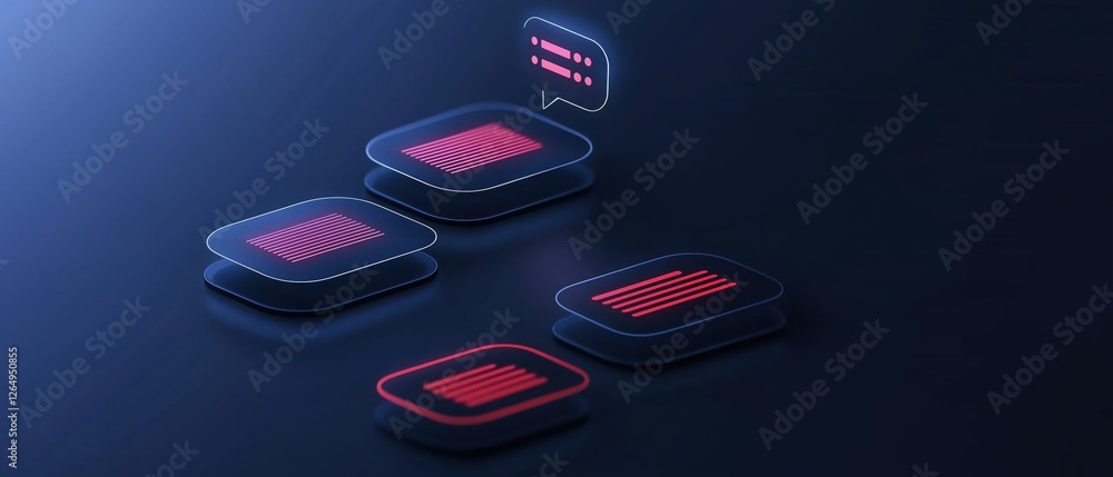 Poster group of four square-shaped icons arranged in a diagonal line on a dark blue background.