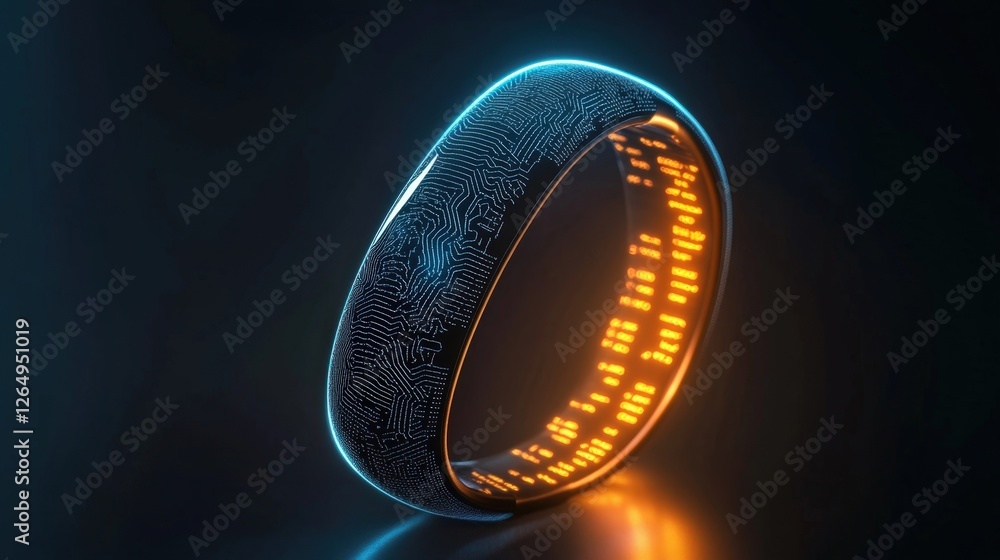 Poster the focus is on the backside of a fitness tracker where a detailed engraving of security patterns an
