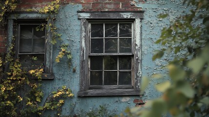 Weathered Rustic Windows: A Nostalgic Autumnal Scene