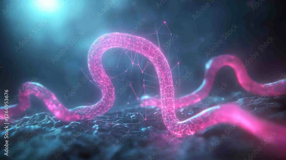 Poster abstract neon ai data stream futuristic pink worm like structure