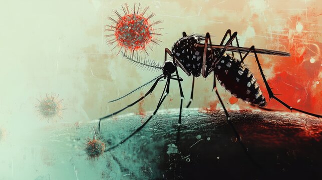 Mosquito, Zika virus, humans skin