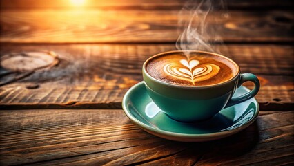 Italian Latte Art Coffee Drink on Rustic Wooden Table - Authentic Espresso Beverage