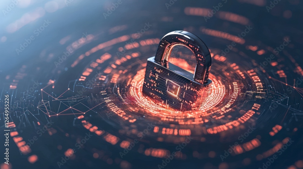 Poster cyber security digital padlock on data vortex