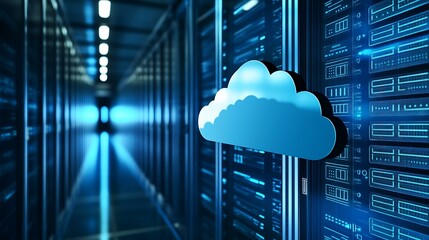 A stylized infographic depicting data center modernization and cloud integration.