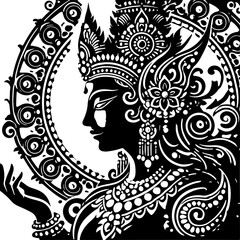 illustration sketch silhouette design of traditional ethnic mythology gods and goddesses full of details 