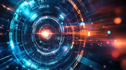 Obraz premium A visually compelling abstract science-fiction illustration of futuristic digital technology with bright neon accents.