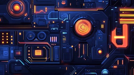 A visually compelling abstract science-fiction illustration of futuristic digital technology with bright neon accents.