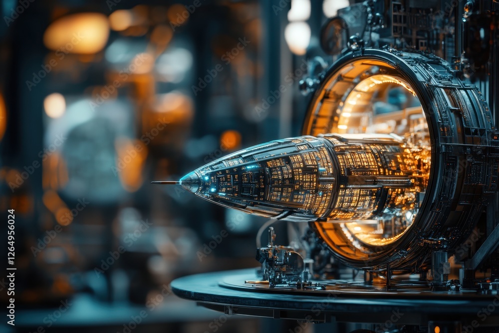 Aufkleber a spaceship is shown in a futuristic setting with a bright light shining on it