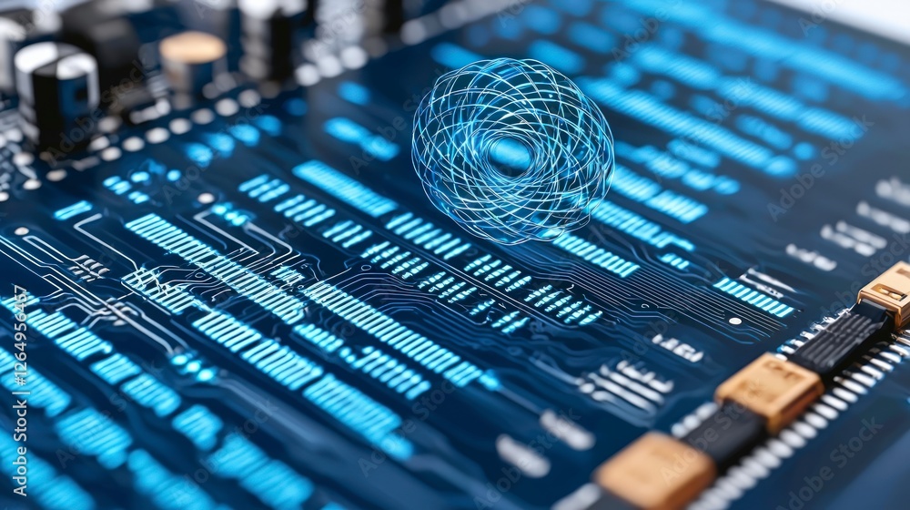 Poster quantum computing circuit board with energy flow
