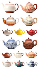 Classic teapots png element set on transparent background