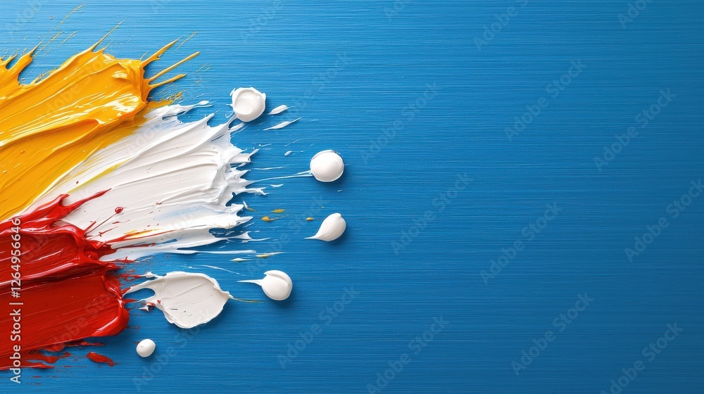 Poster vibrant and dynamic abstract paint splash composition with energetic expressive brushstrokes and a s