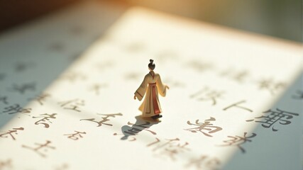 Miniature Scholar Amidst Calligraphy