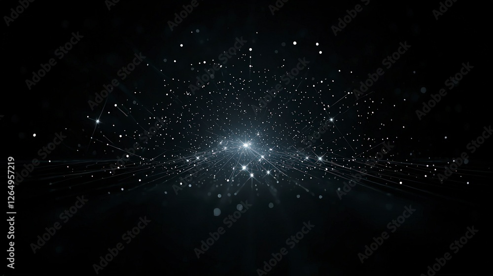 Poster cosmic network abstract dark background with sparkling lights and lines