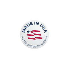 MADE IN USA Badge Design, Button, emblem, Sticker, award, medal, Icon, Logo, American Flag Badge, Flat Vector, Red-Blue and Black, Isolated Illustration. 4th july, flag day.