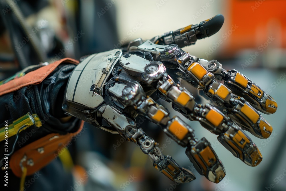 Poster robotic hand with a button on it