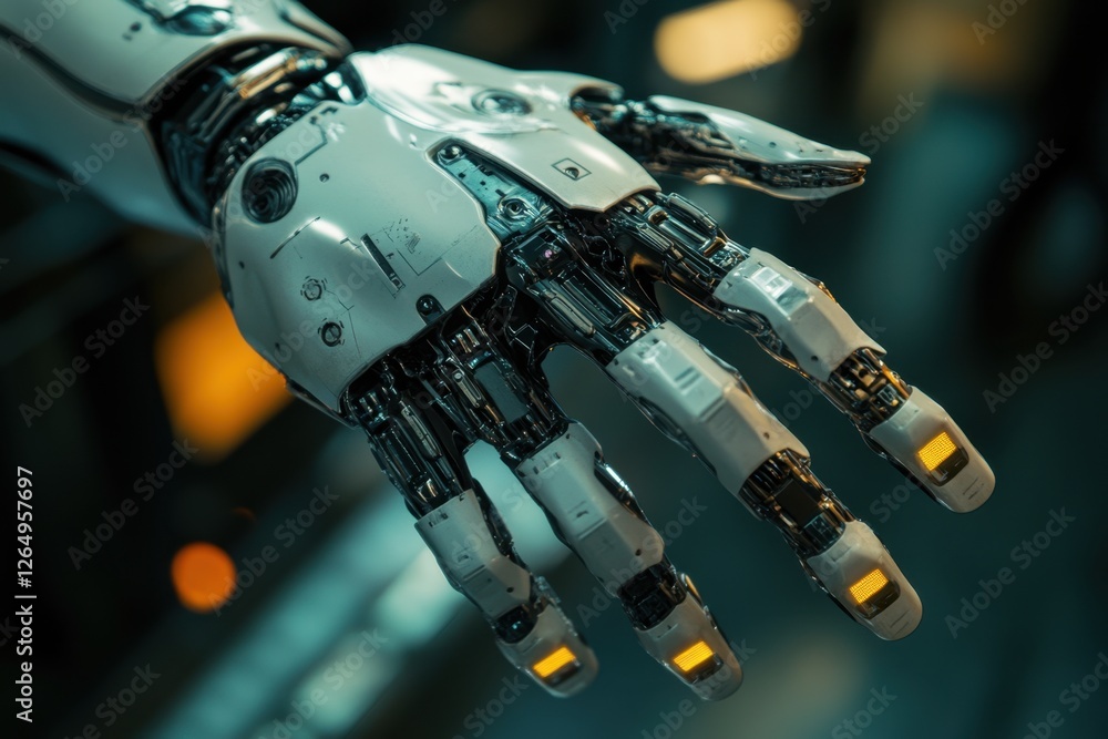 Aufkleber robotic hand with a button on it