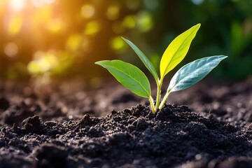Young Plant Emerging from Soil Symbolizing New Life Growth and Environmental Awareness