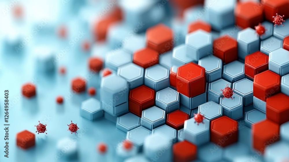 Aufkleber abstract hexagon mosaic red grey 3d structure science technology background