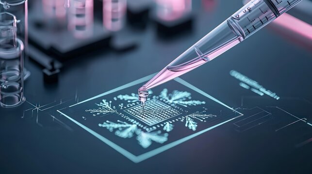 Microchip Lab  Pipette Dispensing Liquid onto Microfluidic Chip