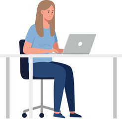 Woman working on laptop in flat design vector illustration