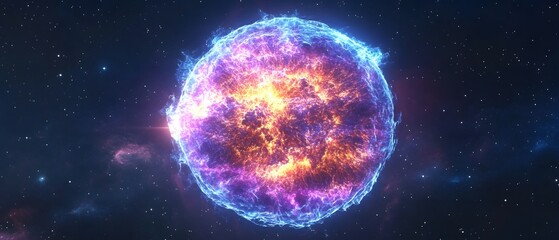 Majestic Cosmic Sphere Glowing with Intense Energy in a Starry Universe Deep Space Scene