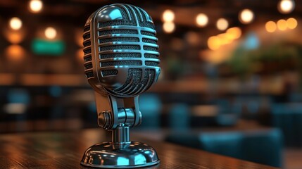 Vintage Microphone in a Cozy Bar Setting