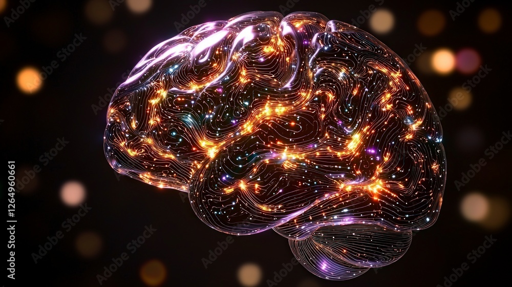 Poster illuminated brain neural pathways abstract mind consciousness glowing neurology int