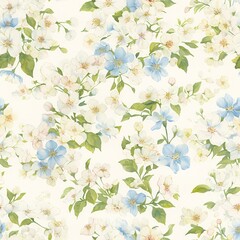 Seamless pattern of apple blossoms painted in watercolor style