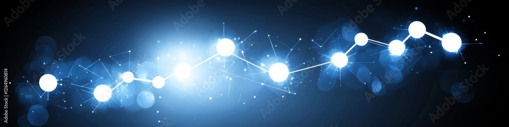 Poster glowing points connected. blue digital network connections with shining nodes on a dark background