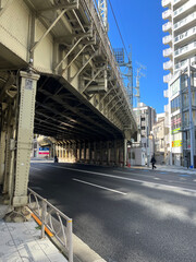 Obraz premium Railway bridge over the Sumida river In the Tokyo,